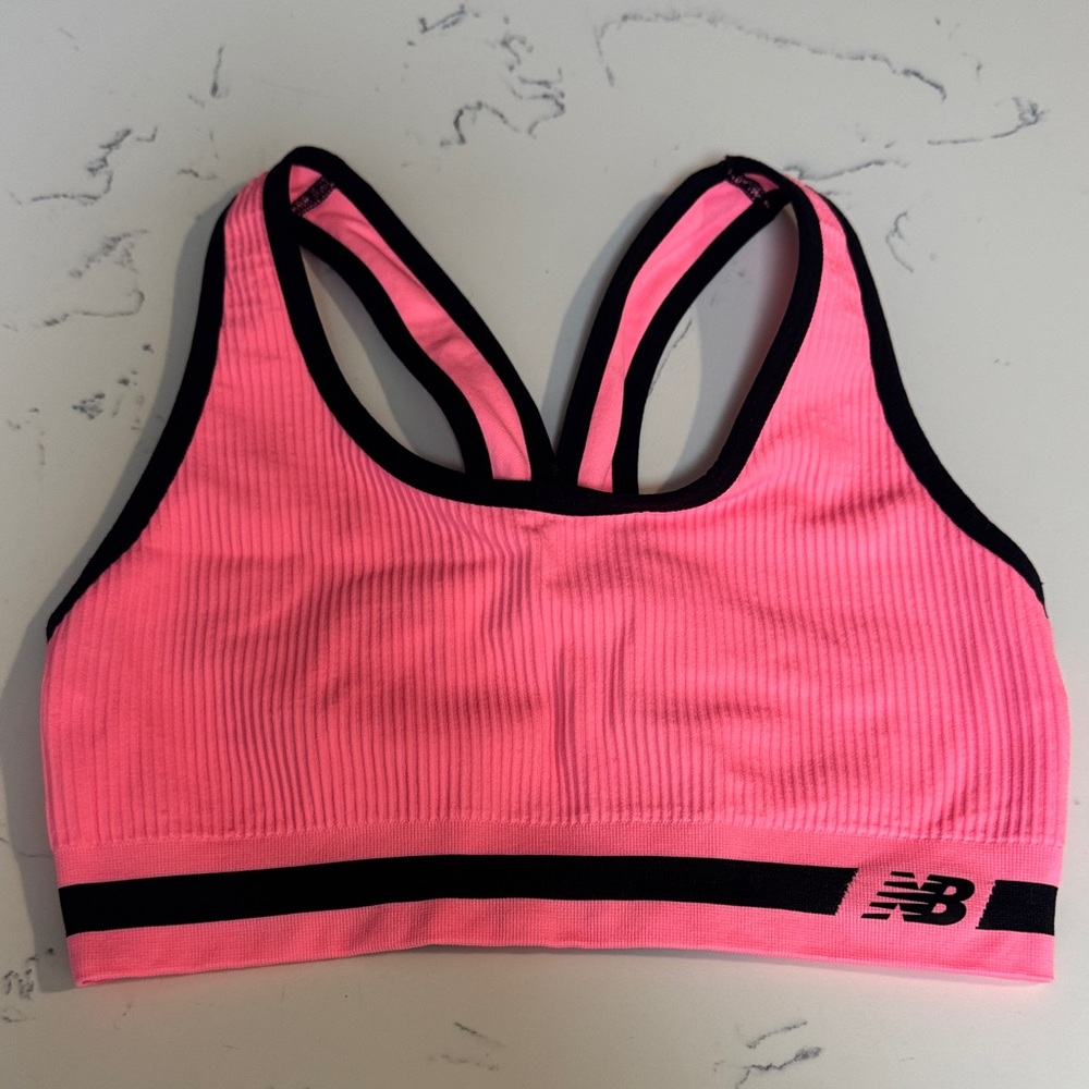 New Balance Pink and Black Ribbed Sports Bra
